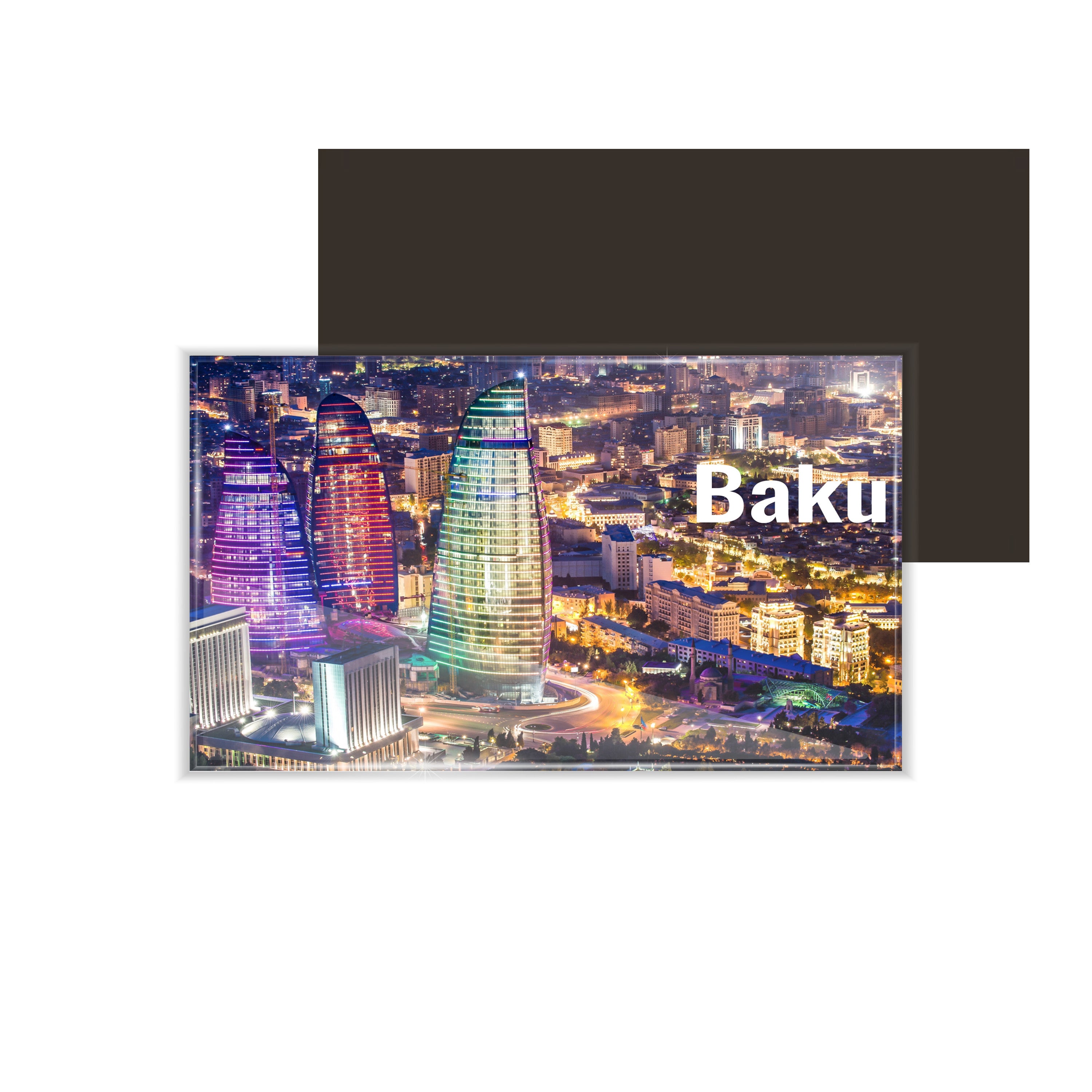 dhcrafts Fridge Magnet Rectangle Acrylic Glass (8.6 x 5.4 cm) Multicolor Travel Baku D2 Design Pack of 1